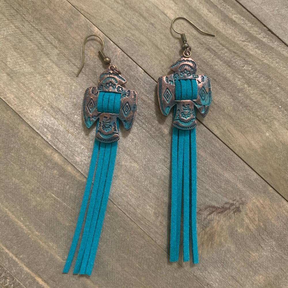 Western Style Eagle and Fringe Earrings